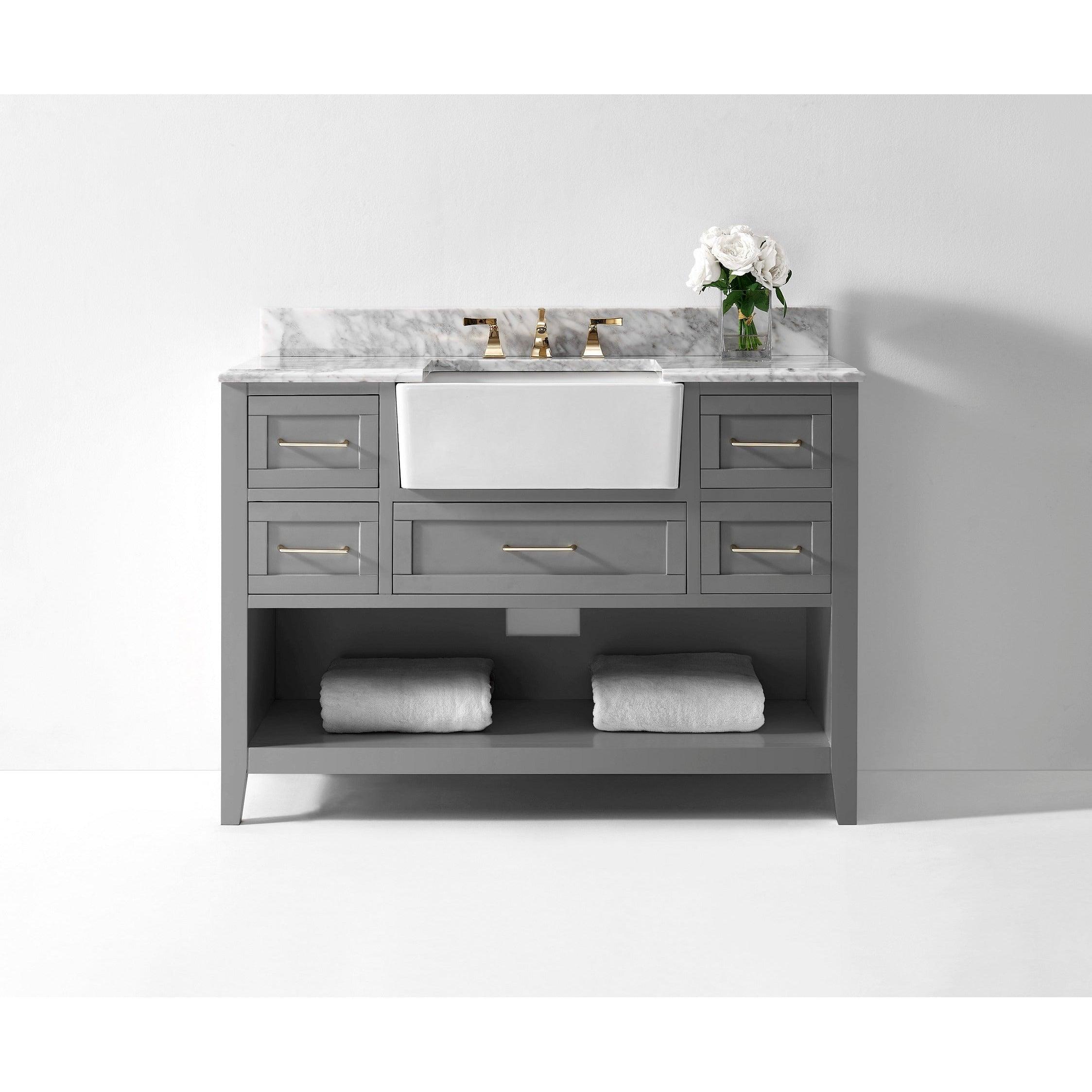 Ancerre Designs Hayley Single Bath Vanity Set Italian Carrara White Marble Vanity Top