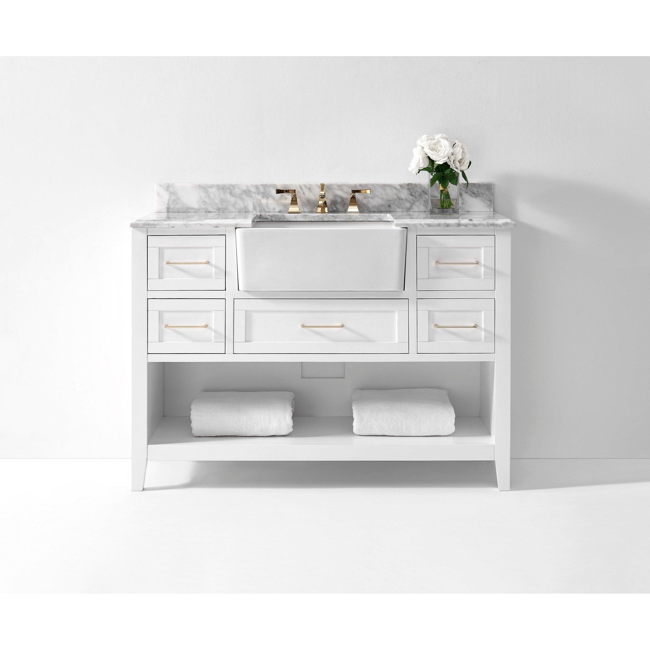 Ancerre Designs Hayley Single Bath Vanity Set Italian Carrara White Marble Vanity Top