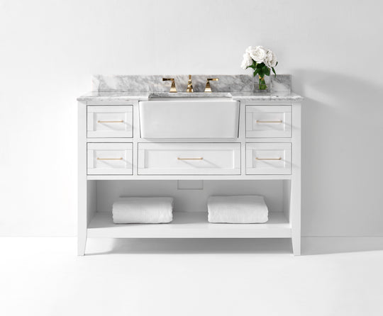 Ancerre Designs Hayley Bathroom Vanity With Sink And Carrara White Marble Top Cabinet Set