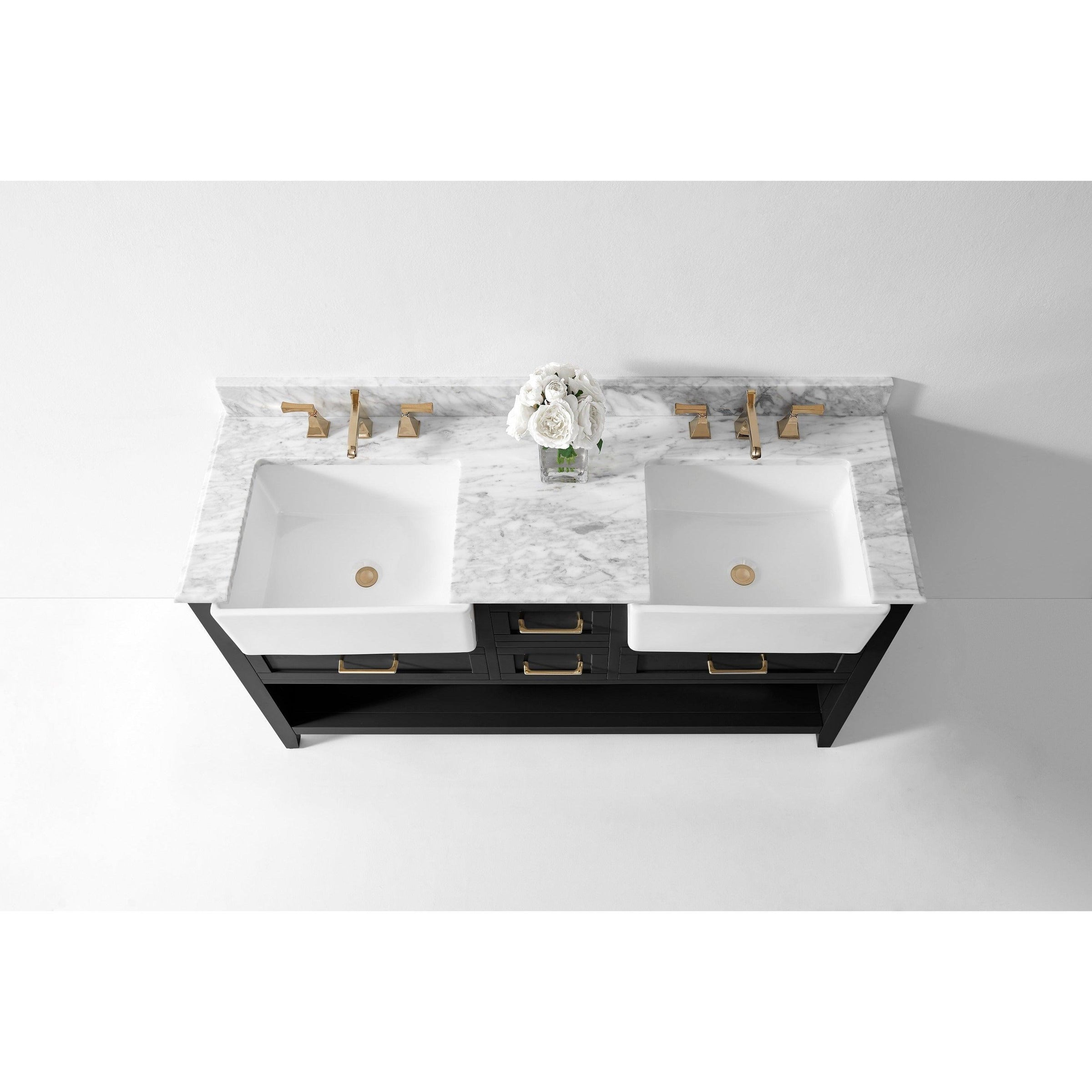 Ancerre Designs Hayley Double Bath Vanity Set Italian Carrara White Marble Vanity Top