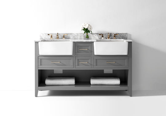 Ancerre Designs Hayley Bathroom Vanity With Sink And Carrara White Marble Top Cabinet Set