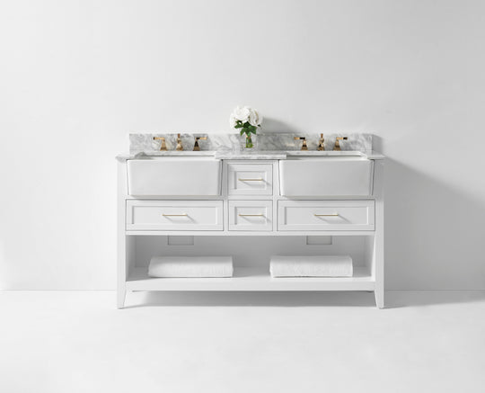 Ancerre Designs Hayley Bathroom Vanity With Sink And Carrara White Marble Top Cabinet Set