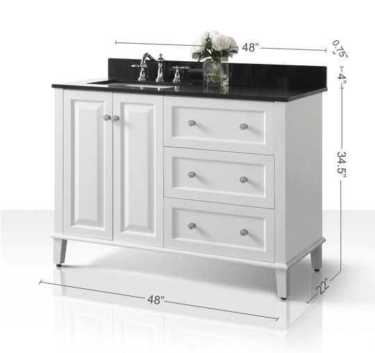 Ancerre Designs Hannah Bathroom Vanity With Sink And Black Quartz Top Cabinet Set