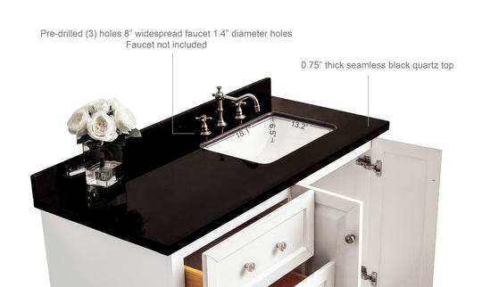 Ancerre Designs Hannah Bathroom Vanity With Sink And Black Quartz Top Cabinet Set