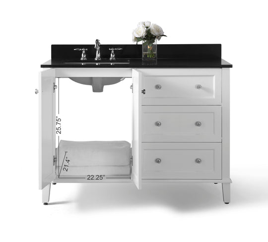 Ancerre Designs Hannah Bathroom Vanity With Sink And Black Quartz Top Cabinet Set