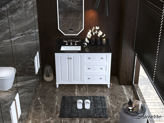 Ancerre Designs Hannah Bathroom Vanity With Sink And Black Quartz Top Cabinet Set