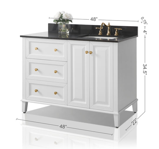 Ancerre Designs Hannah Bathroom Vanity With Sink And Black Quartz Top Cabinet Set