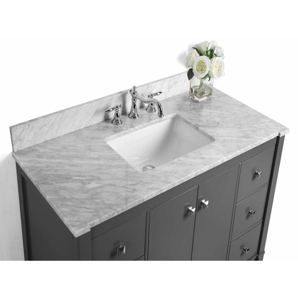 Ancerre Designs Kayleigh 48" Single Bath Vanity Set Italian Carrara White Marble Vanity Top