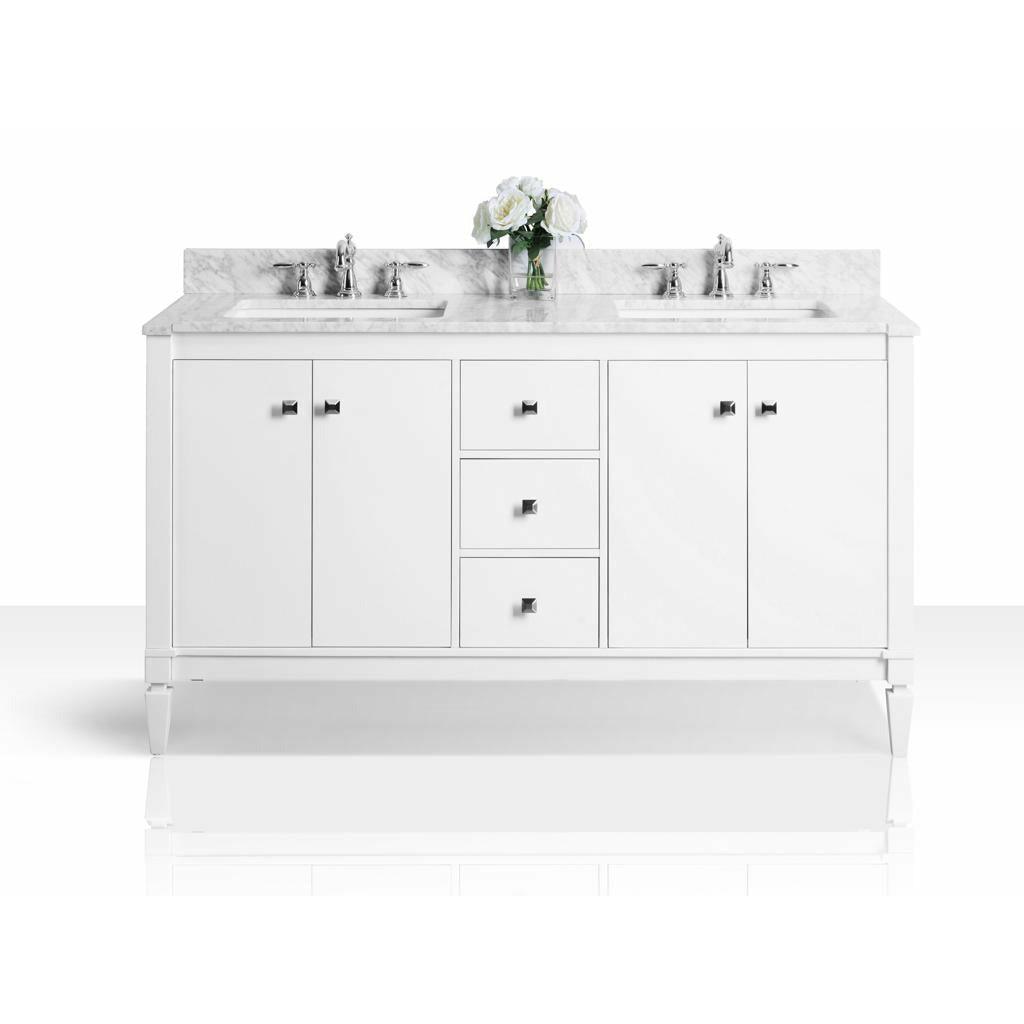 Ancerre Designs Kayleigh 60" Double Bath Vanity Set Italian Carrara White Marble Vanity Top