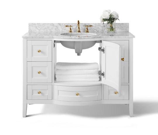 Ancerre Designs Lauren Bathroom Vanity With Sink And Carrara White  Marble Top Cabinet Set