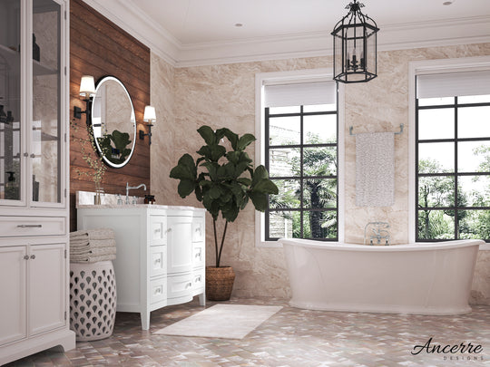 Ancerre Designs Lauren Bathroom Vanity With Sink And Carrara White  Marble Top Cabinet Set