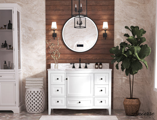 Ancerre Designs Lauren Bathroom Vanity With Sink And Carrara White  Marble Top Cabinet Set