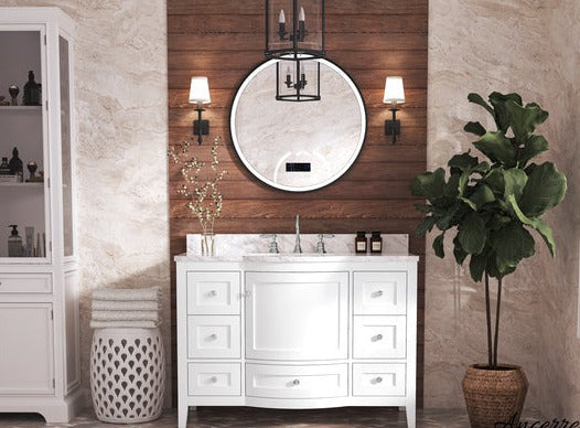 Ancerre Designs Lauren Bathroom Vanity With Sink And Carrara White  Marble Top Cabinet Set