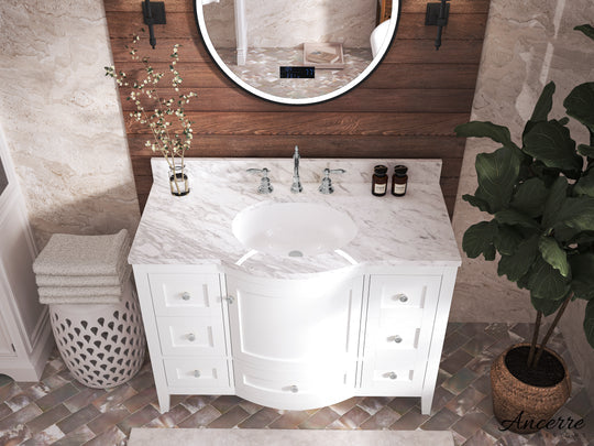 Ancerre Designs Lauren Bathroom Vanity With Sink And Carrara White  Marble Top Cabinet Set