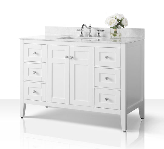 Ancerre Designs Maili Bathroom Vanity With Sink And Carrara White Marble Top Cabinet Set