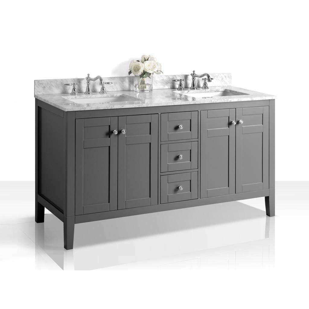 Ancerre Designs Maili 60" Double Bath Vanity Set Italian Carrara White Marble Vanity Top