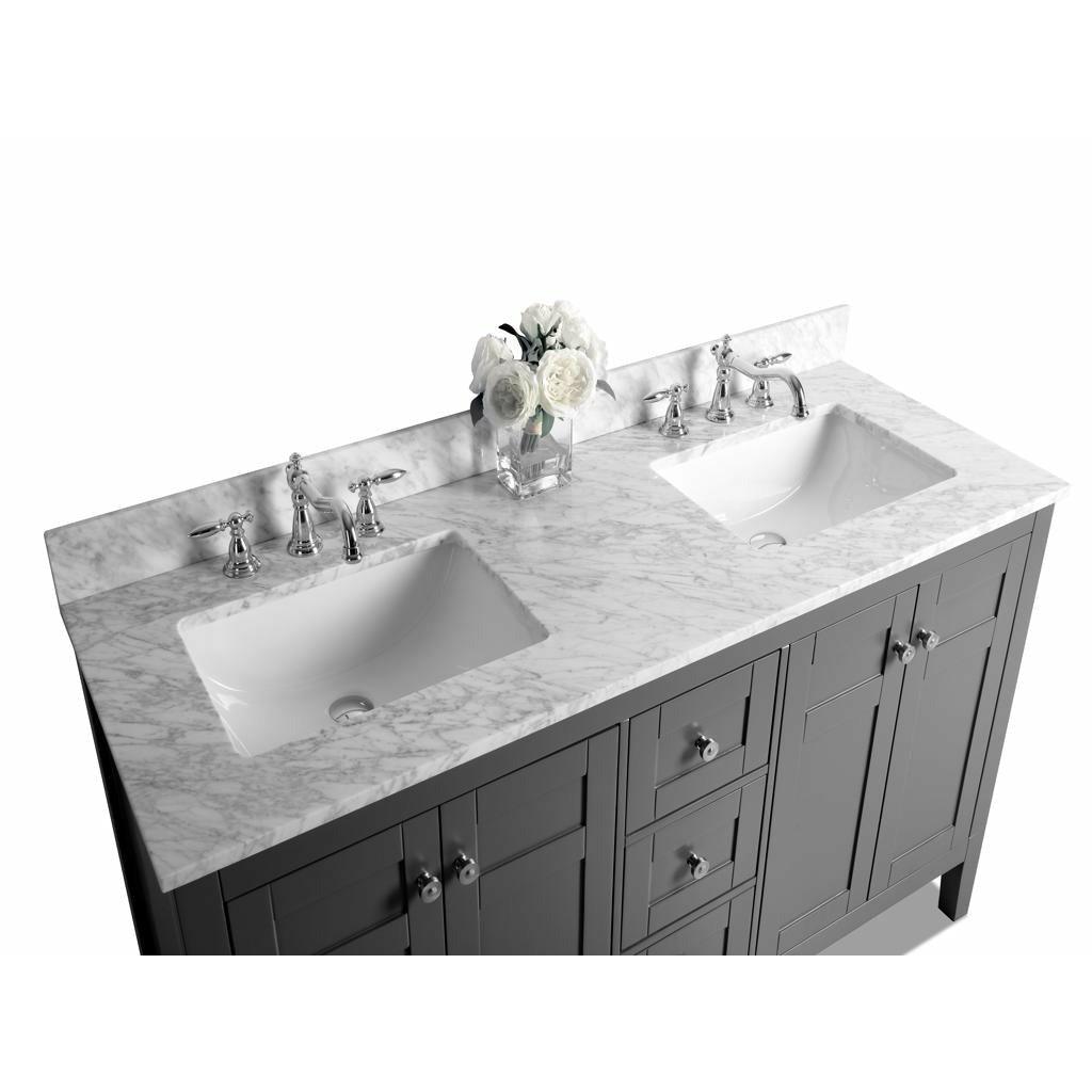 Ancerre Designs Maili 60" Double Bath Vanity Set Italian Carrara White Marble Vanity Top