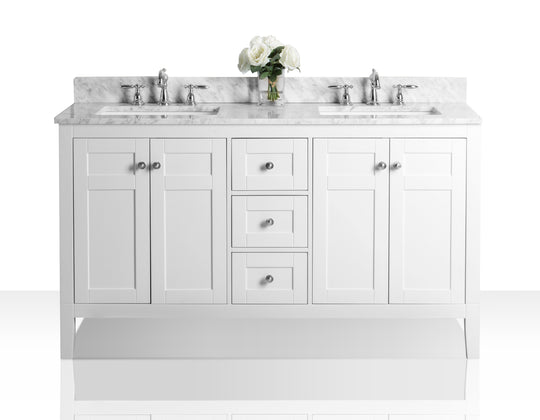 Ancerre Designs Maili Bathroom Vanity With Sink And Carrara White Marble Top Cabinet Set