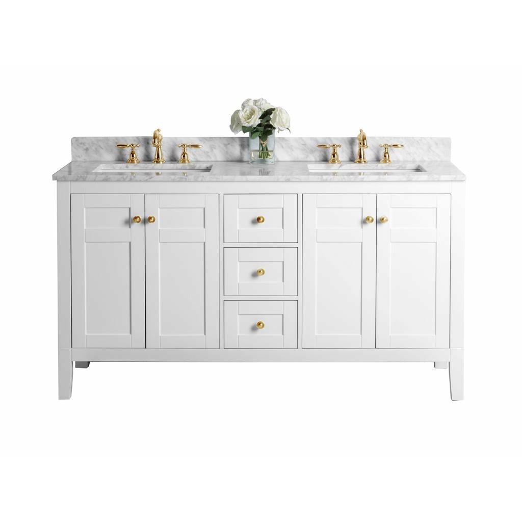 Ancerre Designs Maili 60" Double Bath Vanity Set Italian Carrara White Marble Vanity Top