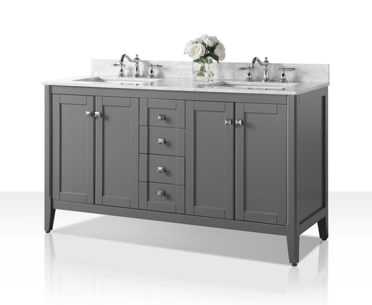 Ancerre Designs Shelton Bathroom Vanity With Sink And Carrara White Marble Top Cabinet Set