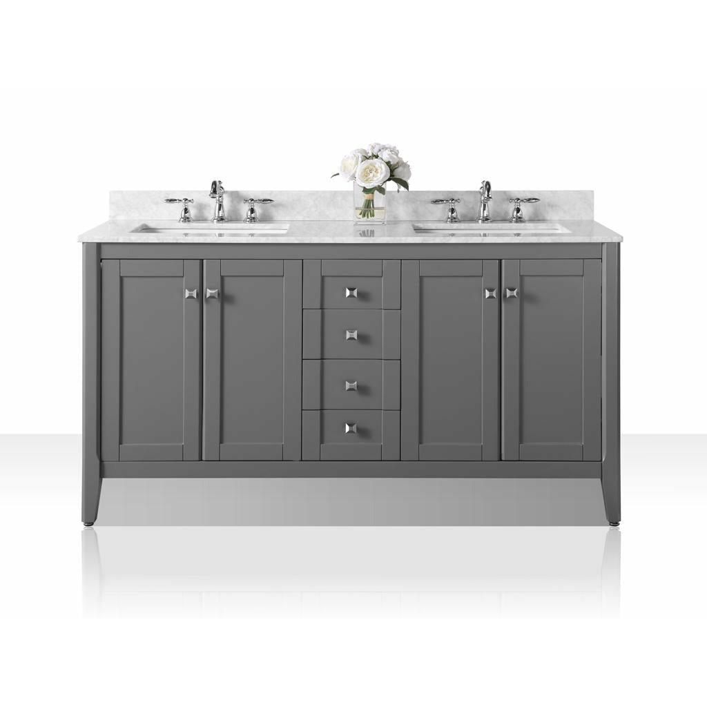 Ancerre Designs Shelton 60" Double Bath Vanity Set Italian Carrara White Marble Vanity Top