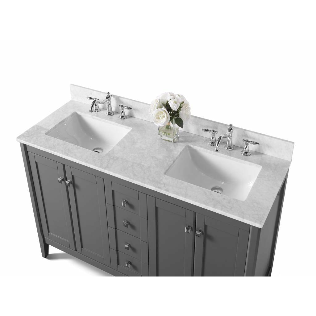 Ancerre Designs Shelton 60" Double Bath Vanity Set Italian Carrara White Marble Vanity Top