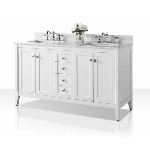 Ancerre Designs Shelton 60" Double Bath Vanity Set Italian Carrara White Marble Vanity Top