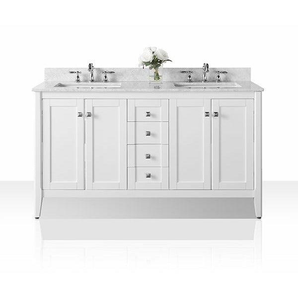 Ancerre Designs Shelton 60" Double Bath Vanity Set Italian Carrara White Marble Vanity Top