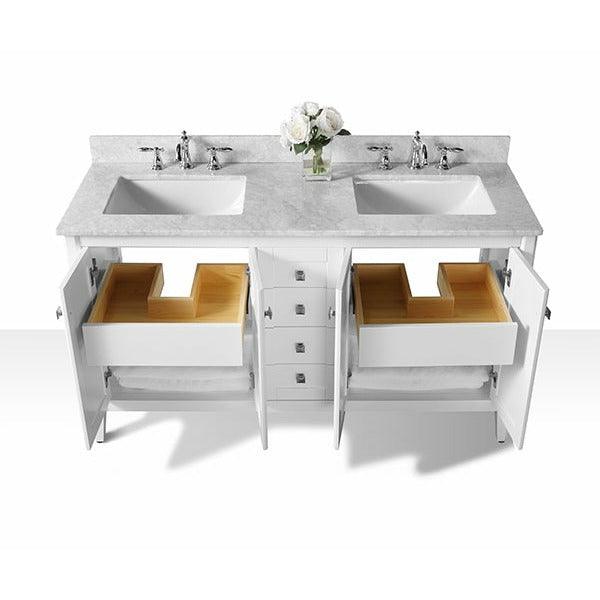 Ancerre Designs Shelton 60" Double Bath Vanity Set Italian Carrara White Marble Vanity Top