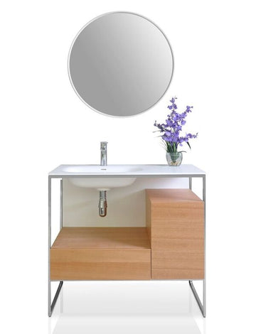 Ancerre Designs Tory Bathroom Vanity With Solid Surface Top Cabinet Set With Mirror