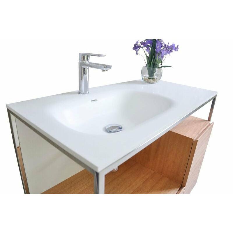 Ancerre Designs Tory Single Bath Vanity Natural Walnut White Matte Sink Top