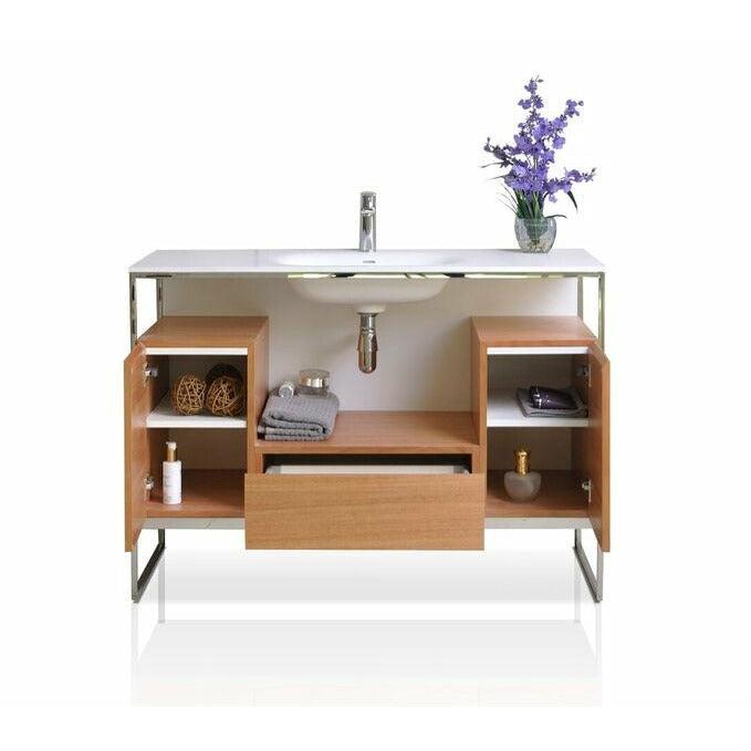 Ancerre Designs Tory Single Bath Vanity Natural Walnut White Matte Sink Top