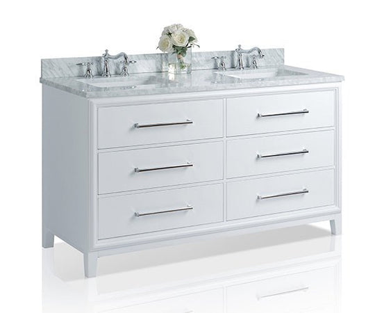 Ancerre Designs Ellie Bathroom Vanity With Sink And Carrara Wihite Marble Top Cabinet Set