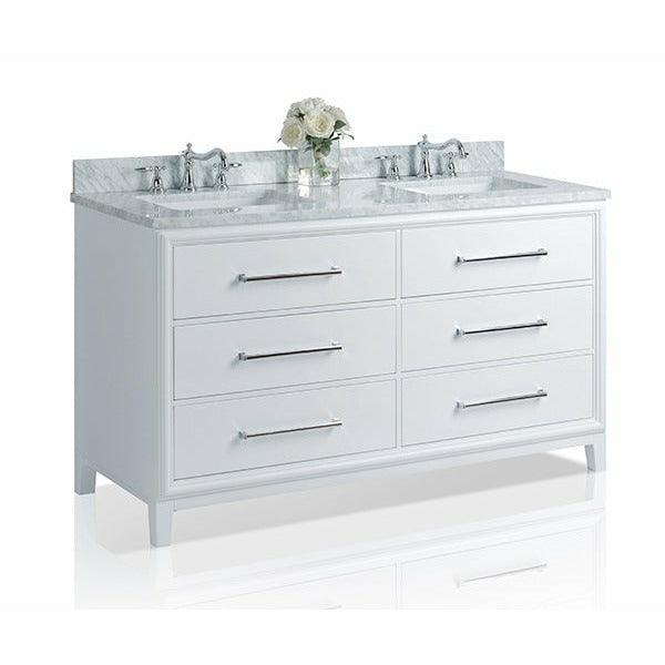 Ancerre Designs Ellie 60" Double Bath Vanity Set Italian Cararra White Marble Vanity Top