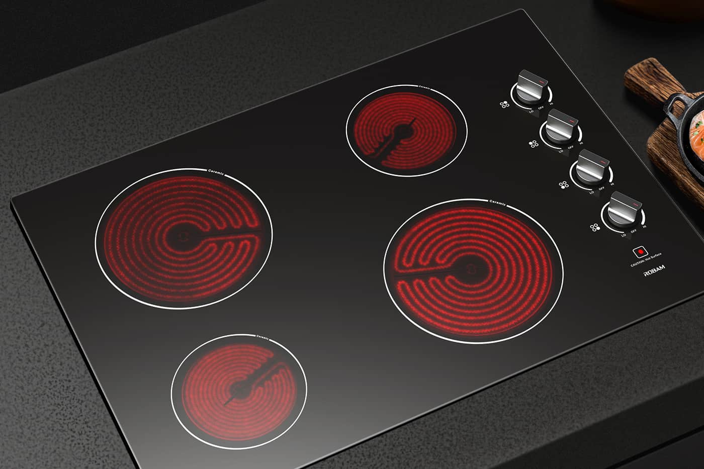 ROBAM 30-Inch Radiant Electric Ceramic Glass Cooktop in Black with 4 Elements including 2 Power Boil Elements (W412)