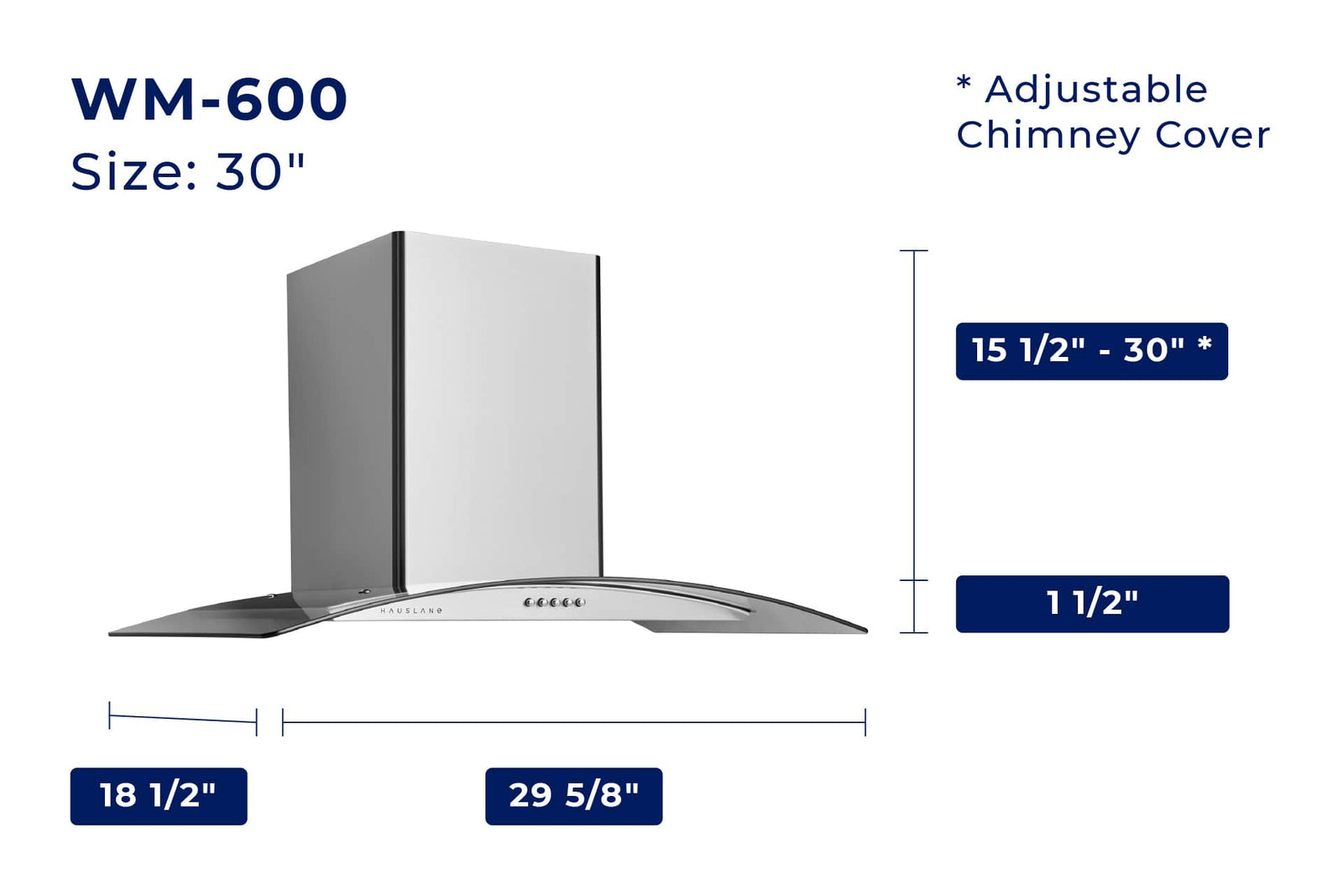 Hauslane 36-Inch Wall Mount Range Hood with Tempered Glass and Stainless Steel (WM-600SS-36)