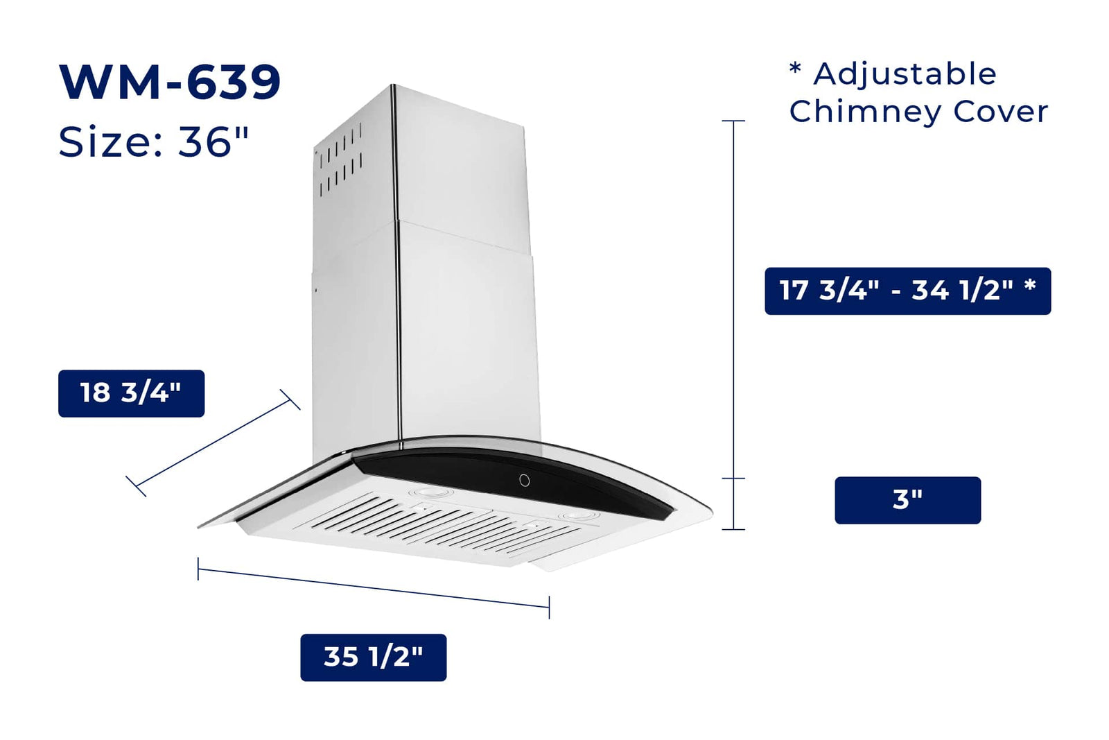 Hauslane Wall Mount Touch Control Range Hood with Tempered Glass in Stainless Steel (WM-639SS-36)