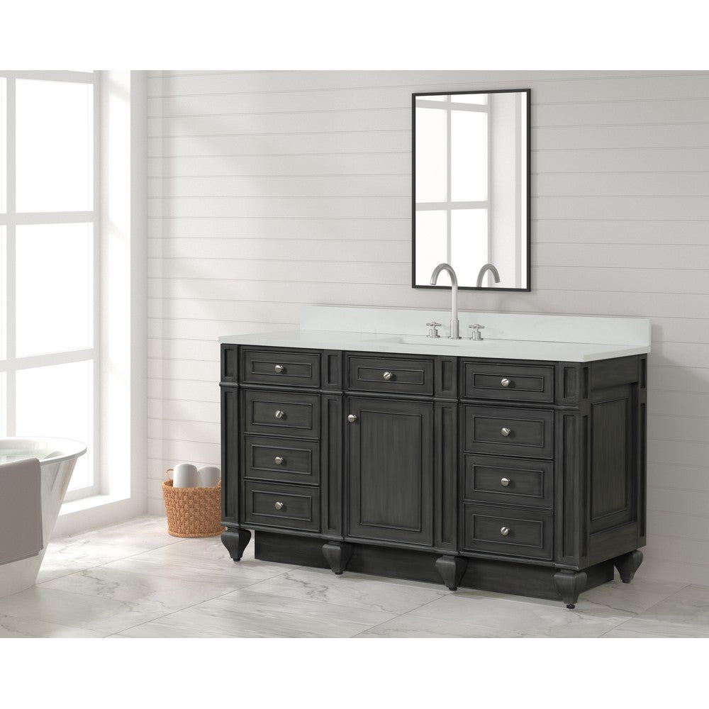 Design Element WN-60S-W Winston 60 Inch Freestanding Single Sink Bathroom Vanity