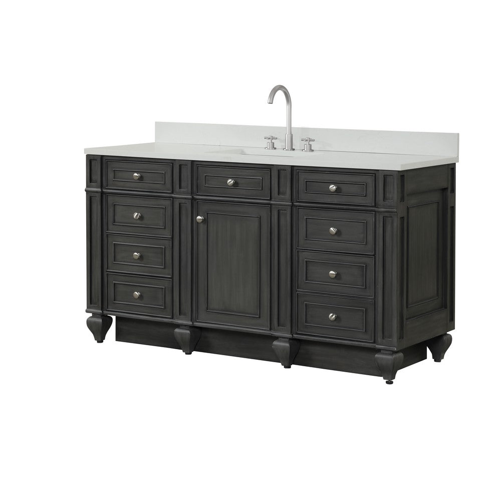 Design Element WN-60S-W Winston 60 Inch Freestanding Single Sink Bathroom Vanity