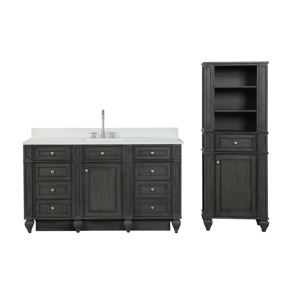 Design Element WN-60S-W Winston 60 Inch Freestanding Single Sink Bathroom Vanity