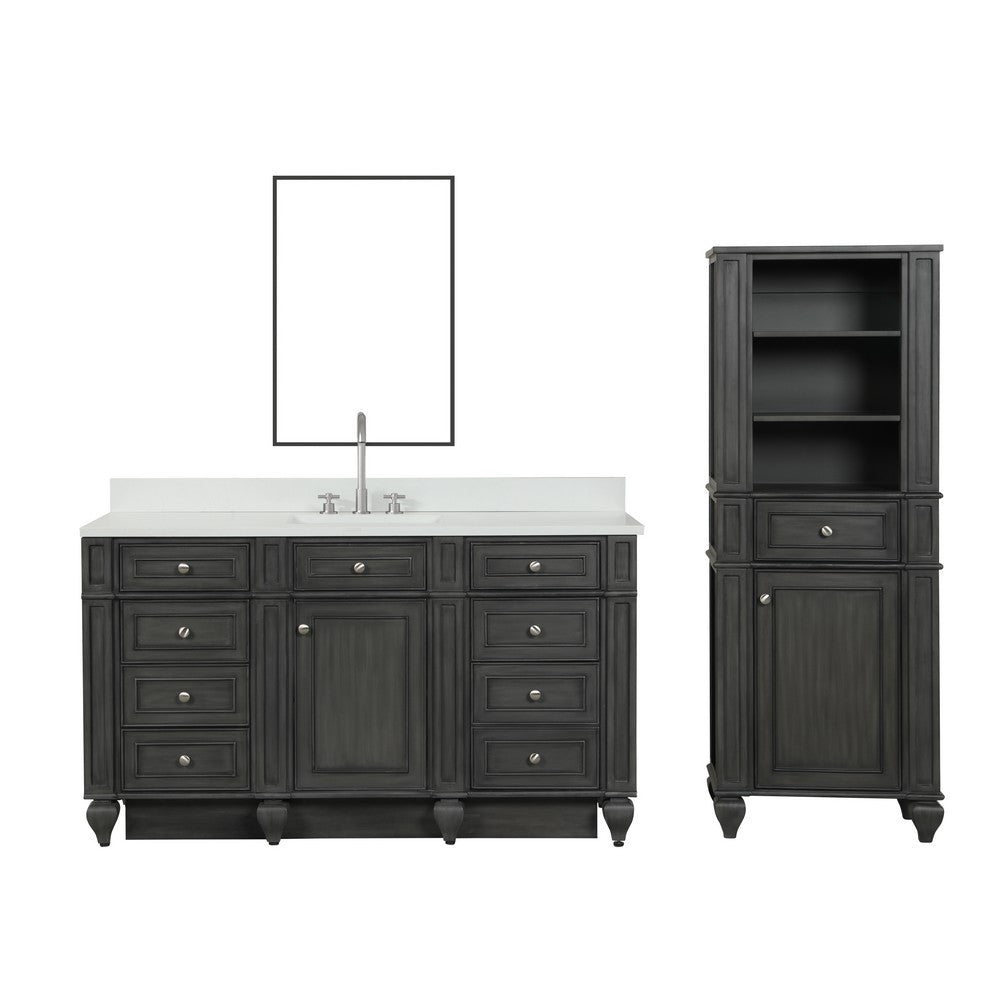 Design Element WN-60S-W Winston 60 Inch Freestanding Single Sink Bathroom Vanity