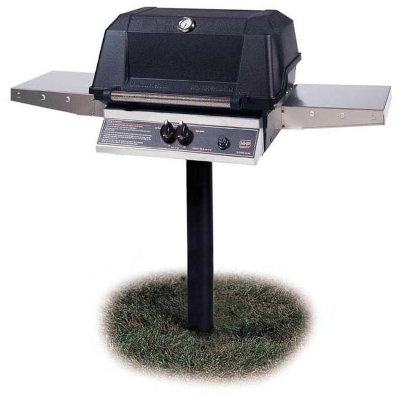 MHP WNK4DD Natural Gas Grill With Stainless Steel Shelves And SearMagic Grids On In-Ground Post WNK4DD-NS + MPP