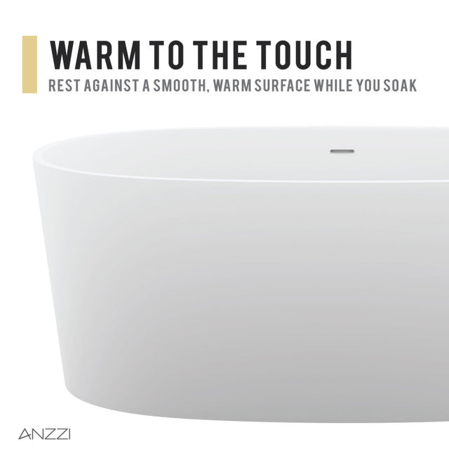 ANZZI Roccia 5.1 ft. Solid Surface Center Drain Freestanding Bathtub FT-AZ505