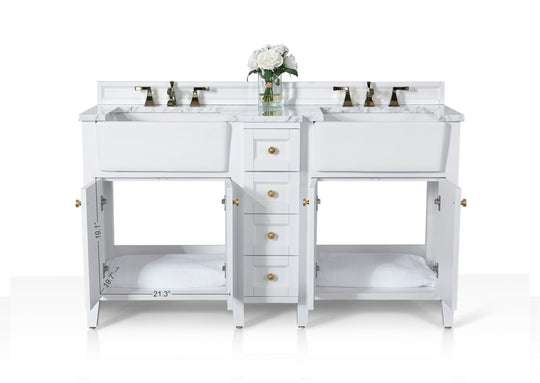 Ancerre Designs Adeline Bathroom Vanity With Farmhouse Sink And Carrara White Marble Top Cabinet Set