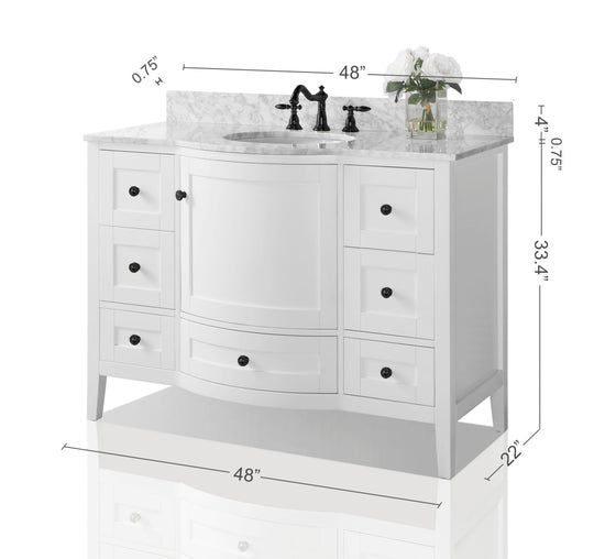 Ancerre Designs Lauren Bathroom Vanity With Sink And Carrara White  Marble Top Cabinet Set