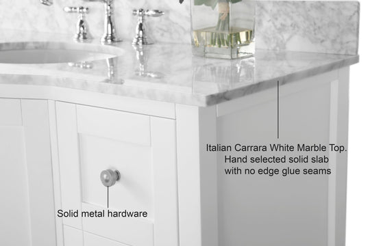 Ancerre Designs Lauren Bathroom Vanity With Sink And Carrara White  Marble Top Cabinet Set