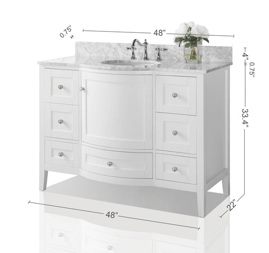 Ancerre Designs Lauren Bathroom Vanity With Sink And Carrara White  Marble Top Cabinet Set