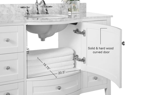 Ancerre Designs Lauren Bathroom Vanity With Sink And Carrara White  Marble Top Cabinet Set