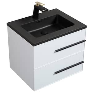 La Viva Alto 24 in. W x 22 in. D x 35 in. H Bathroom Vanity in White with Black Wood Marble Top