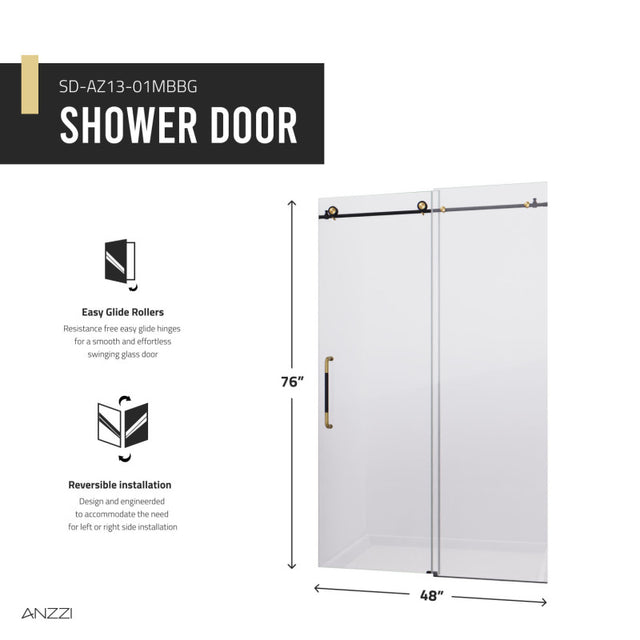 ANZZI Madam Series 48 in. by 76 in. Frameless Sliding Shower Door with Handle  SD-AZ13-01MB